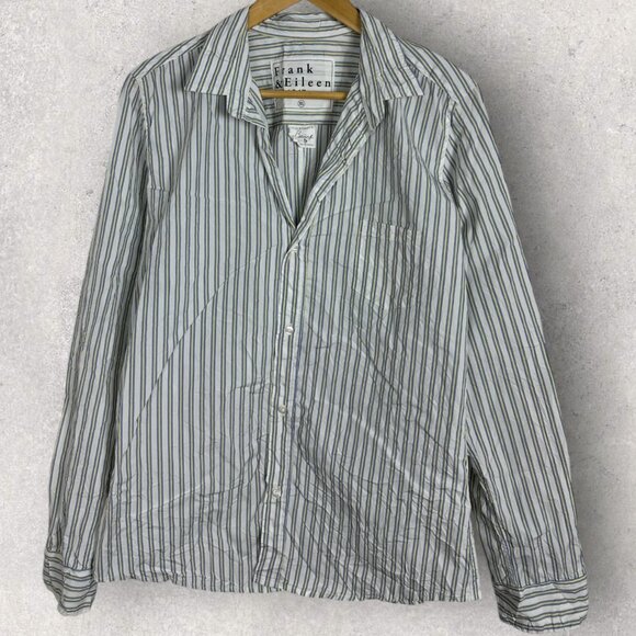 Frank & Eileen Size XL Button Down Barry Shirt Womens Blue White Striped Cotton - Picture 12 of 12